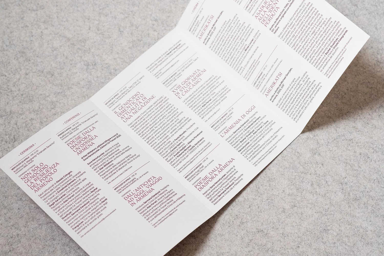  Programma pieghevole Giornata del Ricordo del Genocidio Armeno – progetto grafico 
