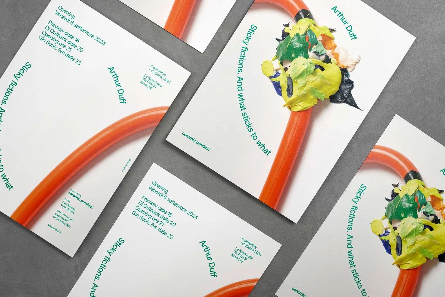 Immagine coordinata per Arthur Duff – Sticky fictions. And what sticks to what, mostra conclusiva della residenza artistica 2023-24 del Ceramic Pavilion.