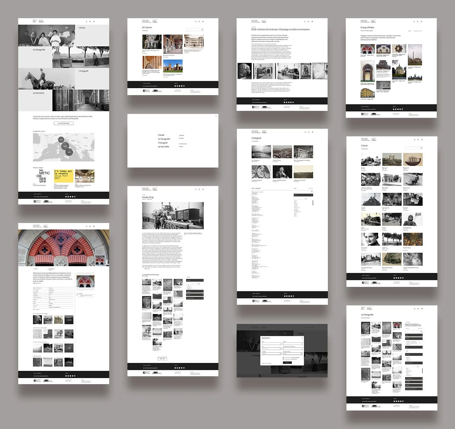 Progetto dell’interfaccia per il Portale della Fotografia del Ministero della Cultura, realizzato da Regesta.exe.  Il portale espone oltre 400.000 fotografie dell’ICCD e di altri istituti del MiC.