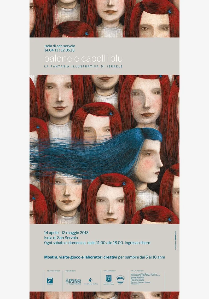 Locandina "Balene e capelli blu - La fantasia illustrativa di Israele" a San Servolo