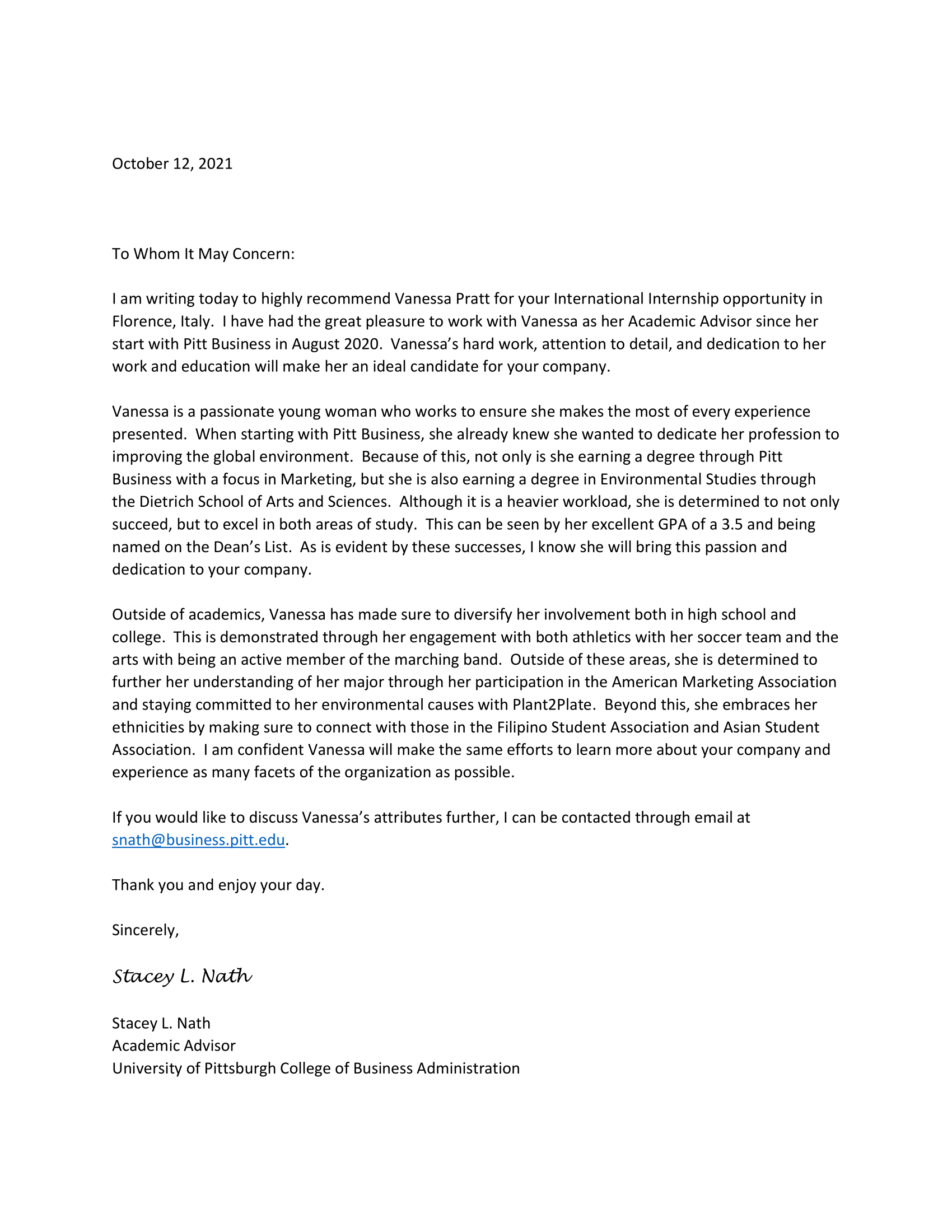 Stacey Nath - Academic Advisor