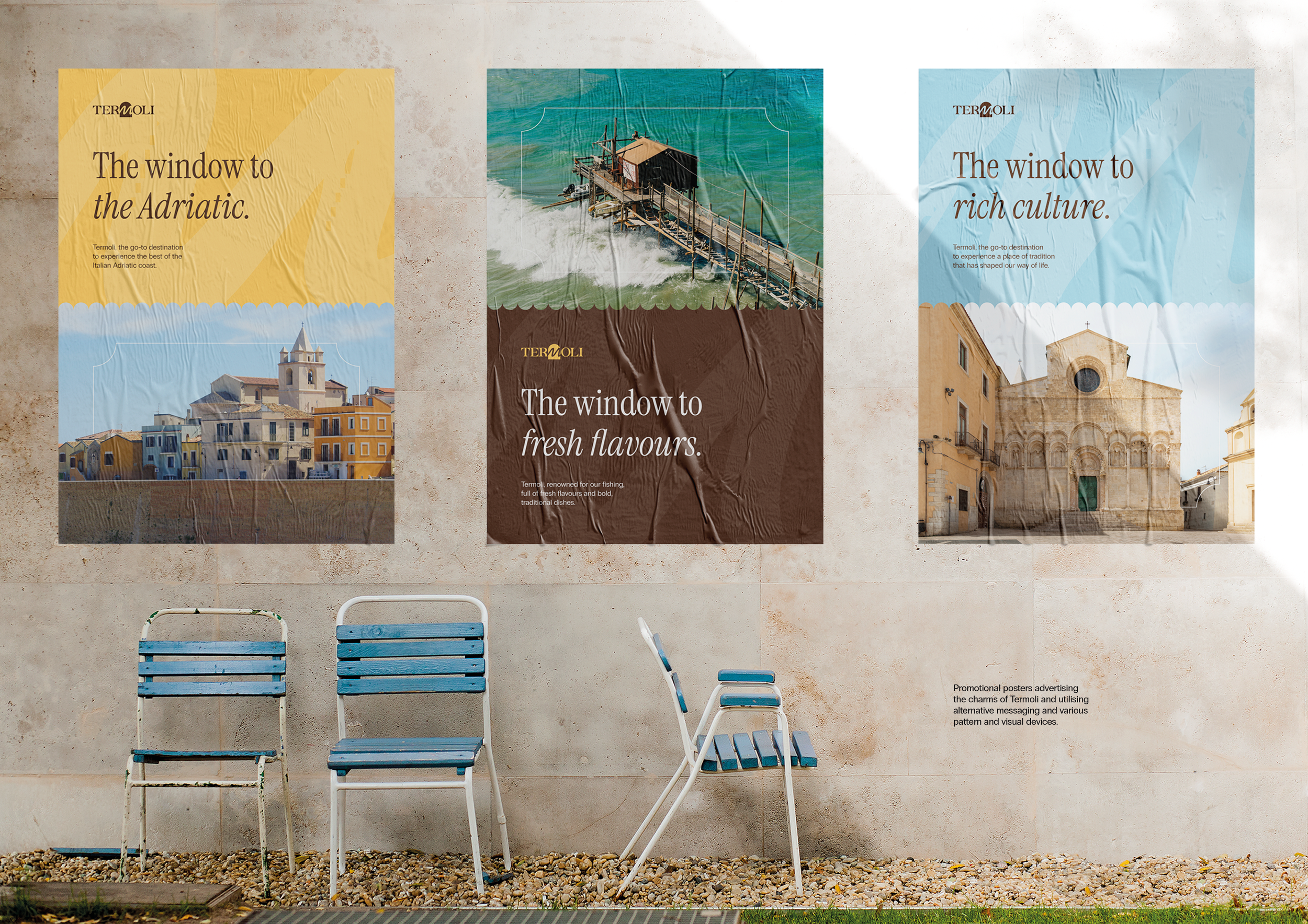 Termoli rebranding series of designed posters showcasing the brand