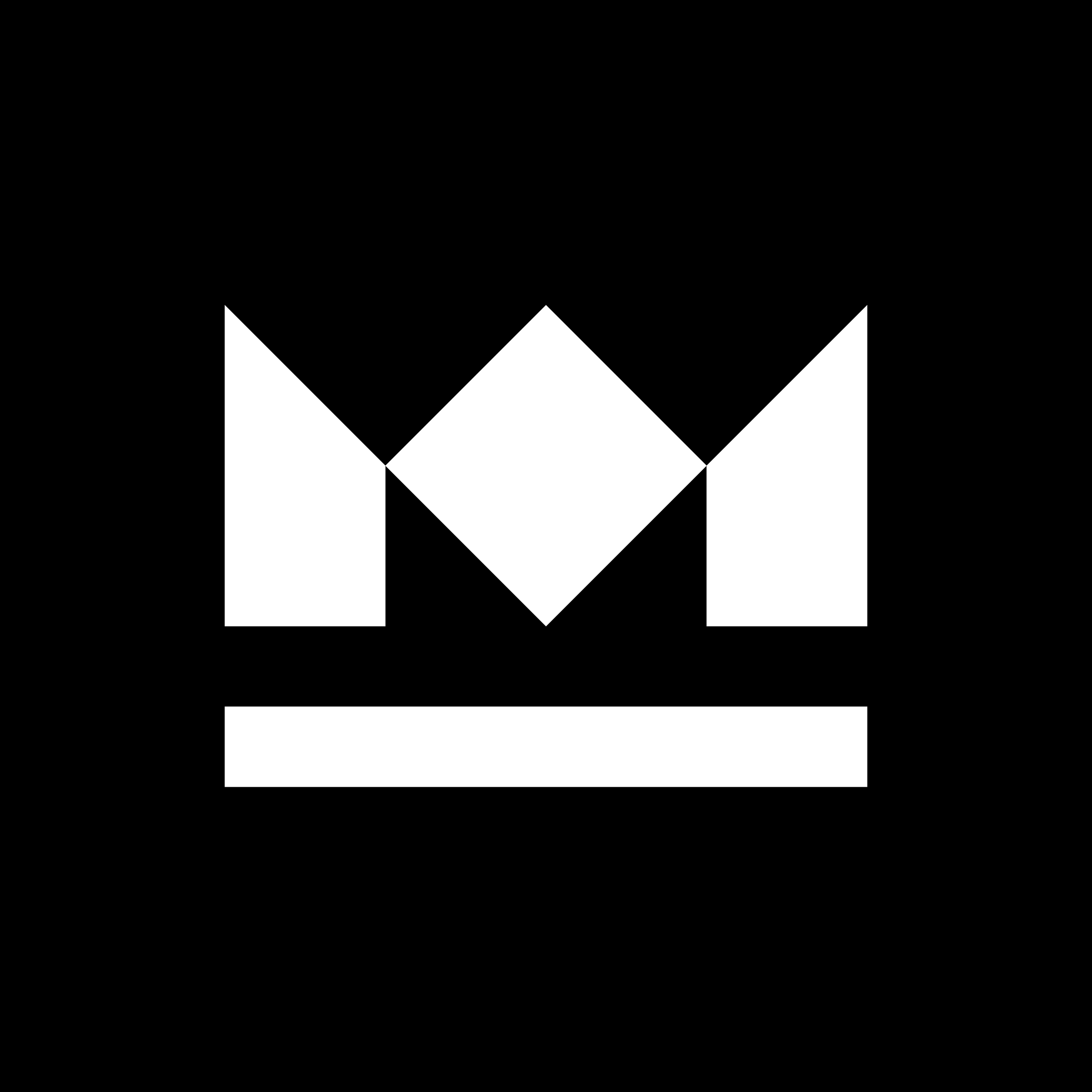 Black and white logo showing a stylised crown and the letter "M"