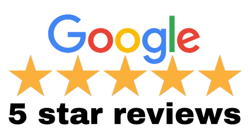 Google logo with five yellow stars underneath.