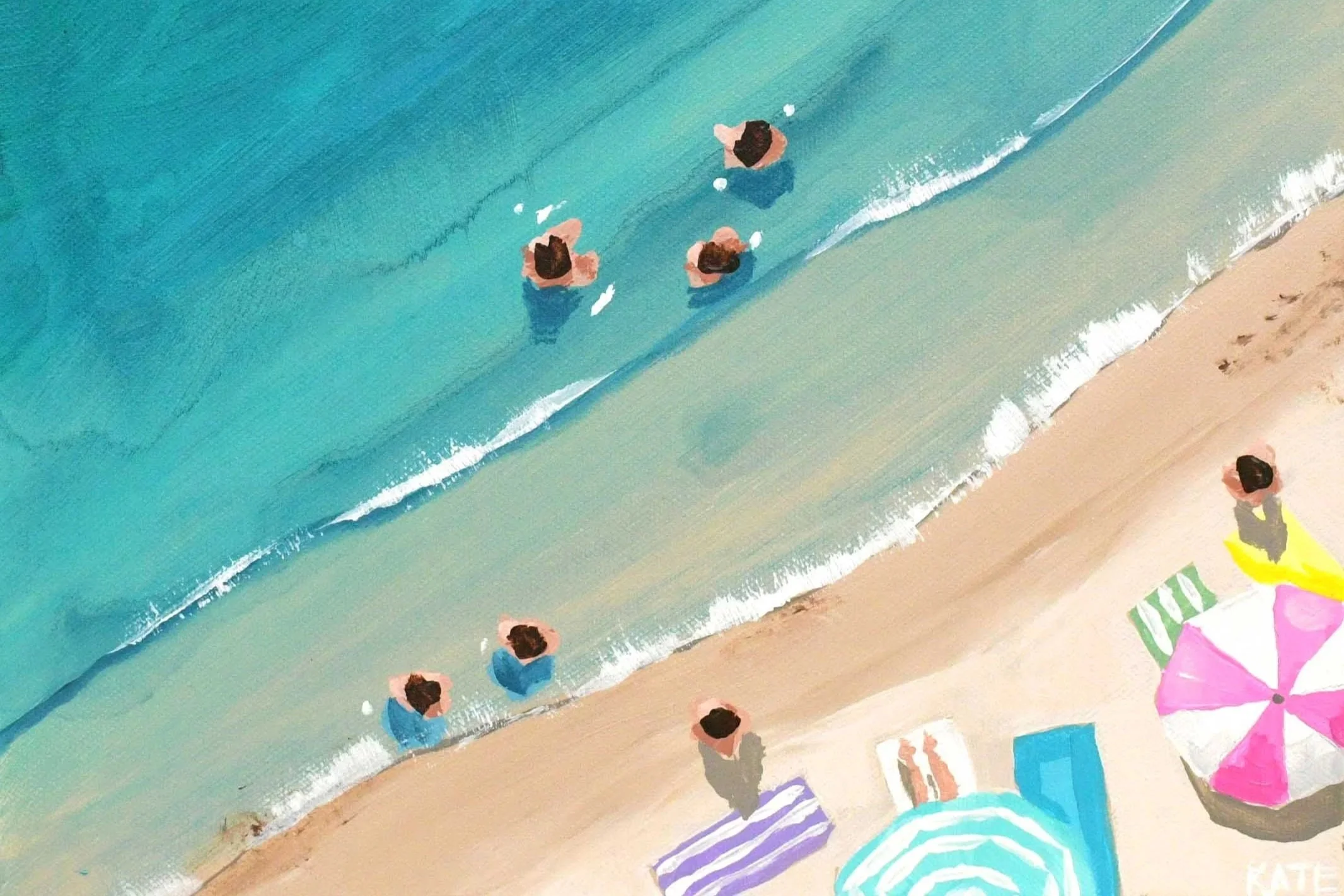 Cooling off, 30x30cm beach go-ers cool off at the beach on a hot summer day