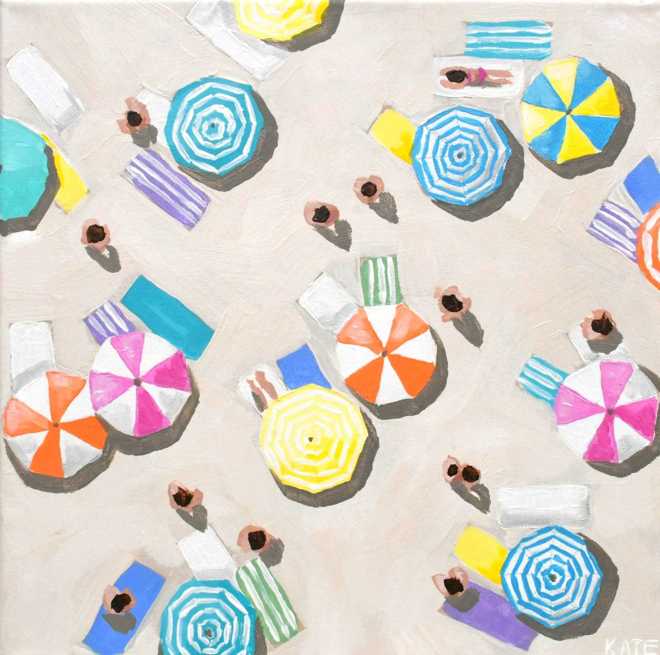 Sun Seekers. 30x30cm Umbrellas bloom on a hot summer day at the beach