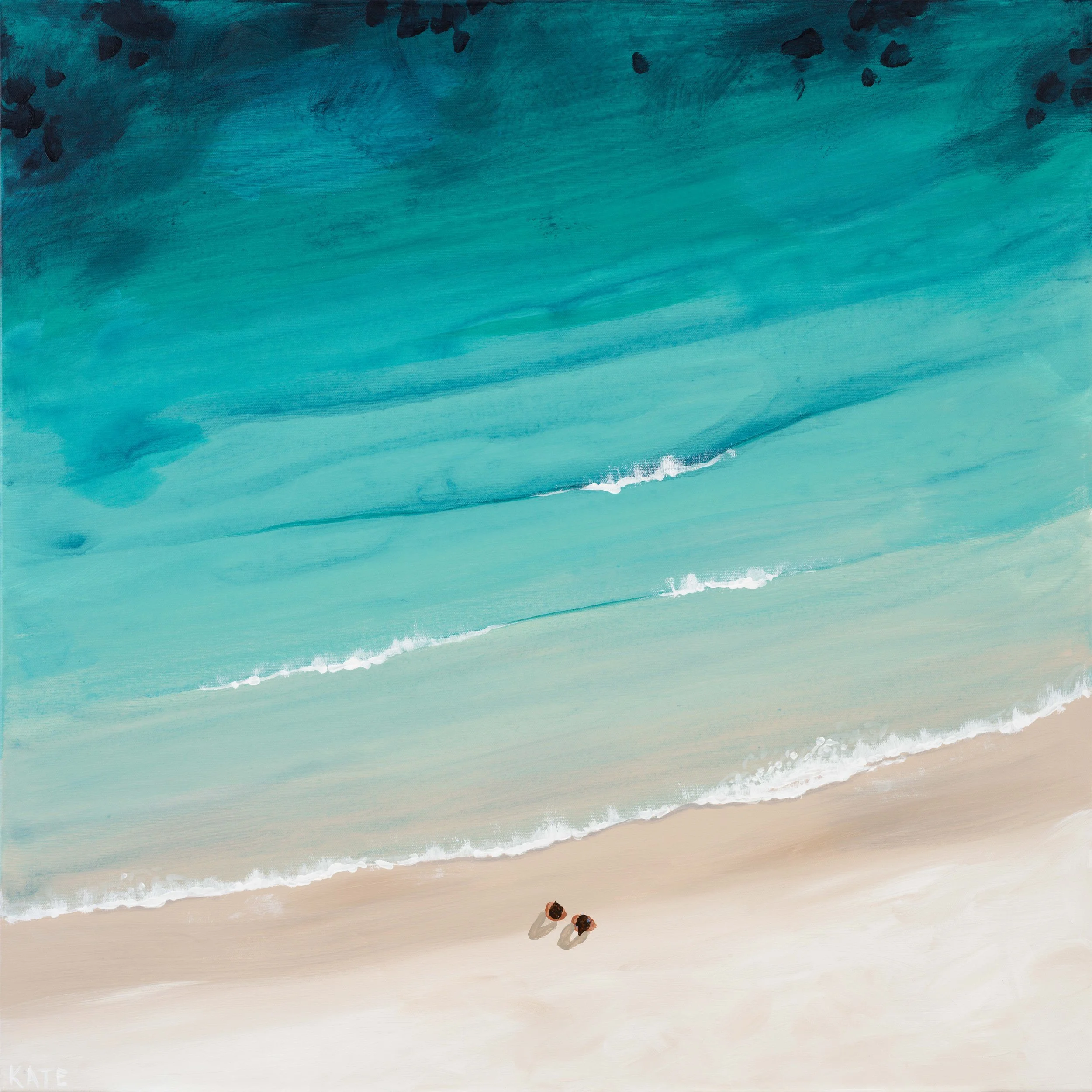come for a beach walk on this aerial seascape painting