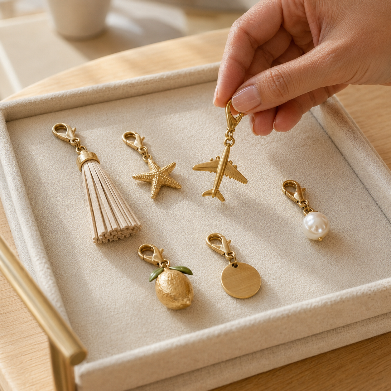 Gold travel charms available for personalized corporate gifts
