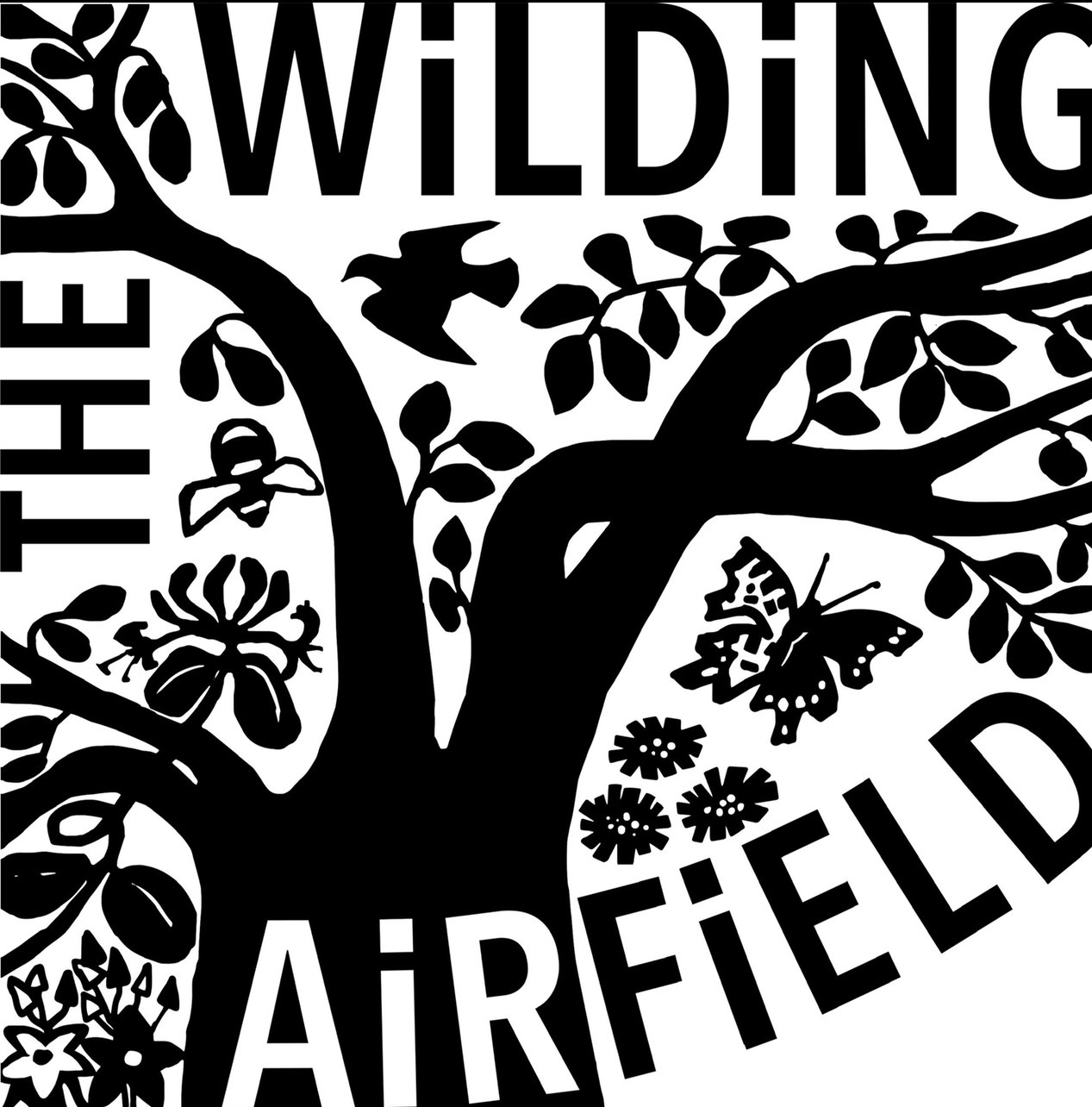 Black and white illustration of a tree with various animals, flowers, and insects among its branches, with the phrase 'The Wilding Are Filled' surrounding the tree.