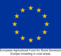 European Union flag with yellow stars in a circle on a blue background, and text below about the European Agricultural Fund for Rural Development.