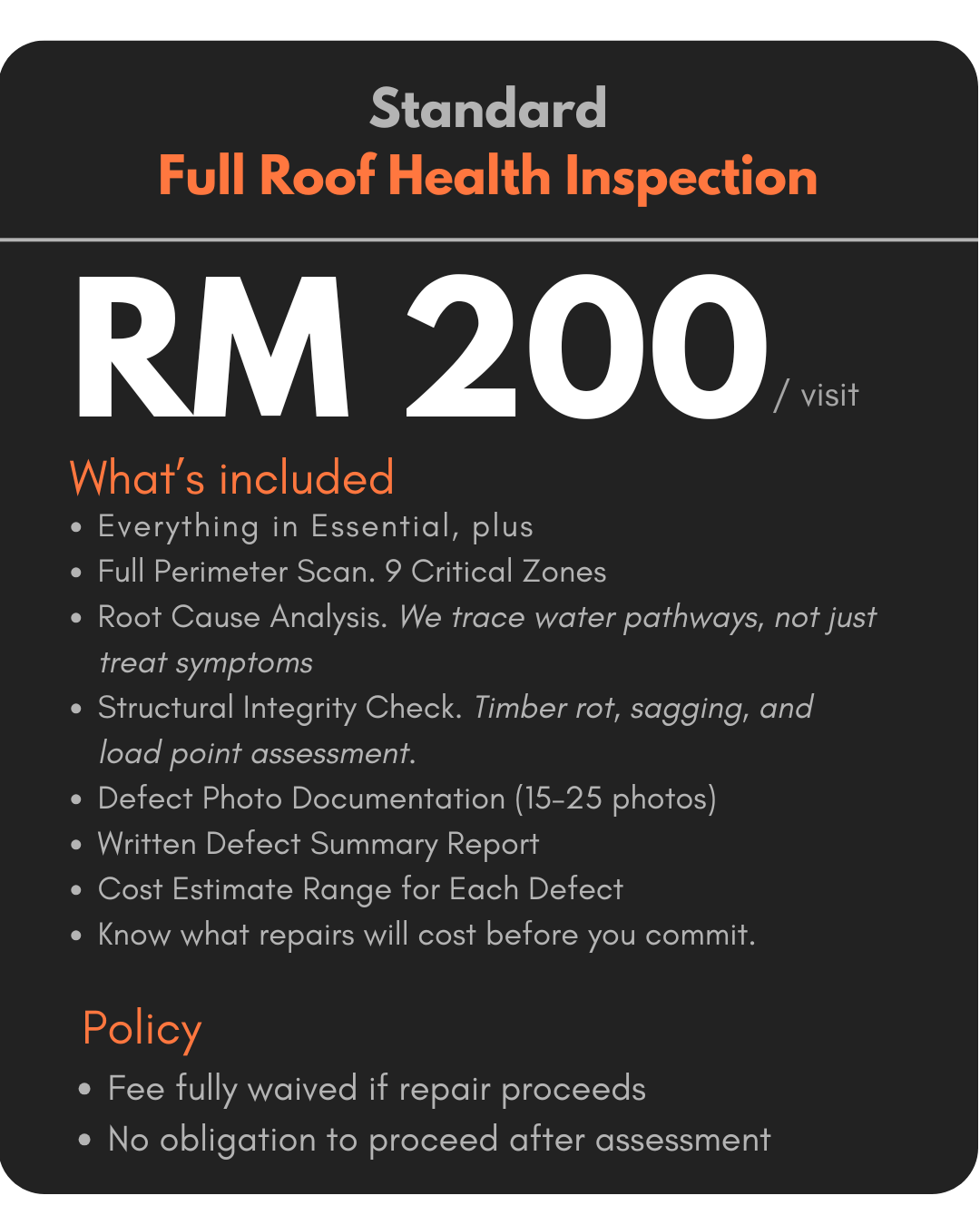 Standard - Full Roof Health Inspection