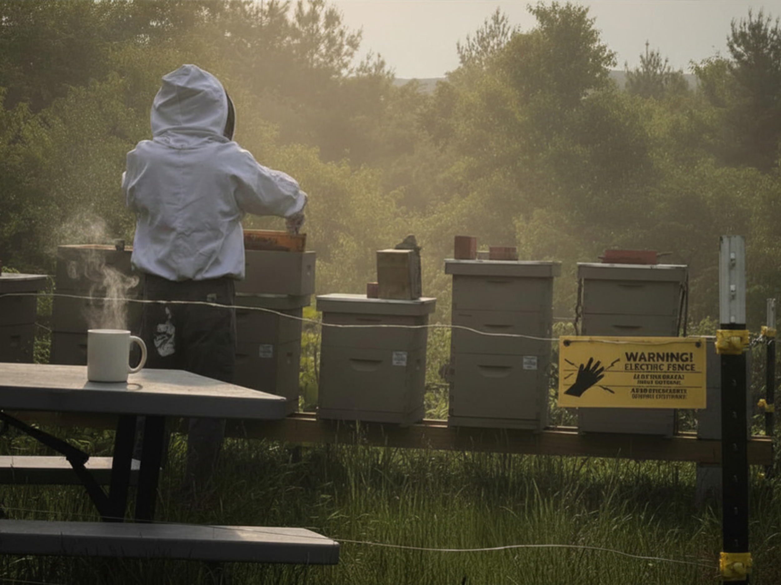 Reece completed his hive inspection and confirmed that the bees are, in fact, still bees.