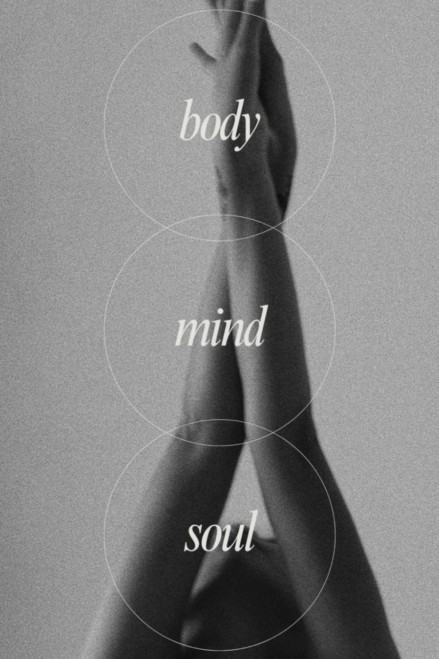 graphic of arms up in the air with the words body mind and soul