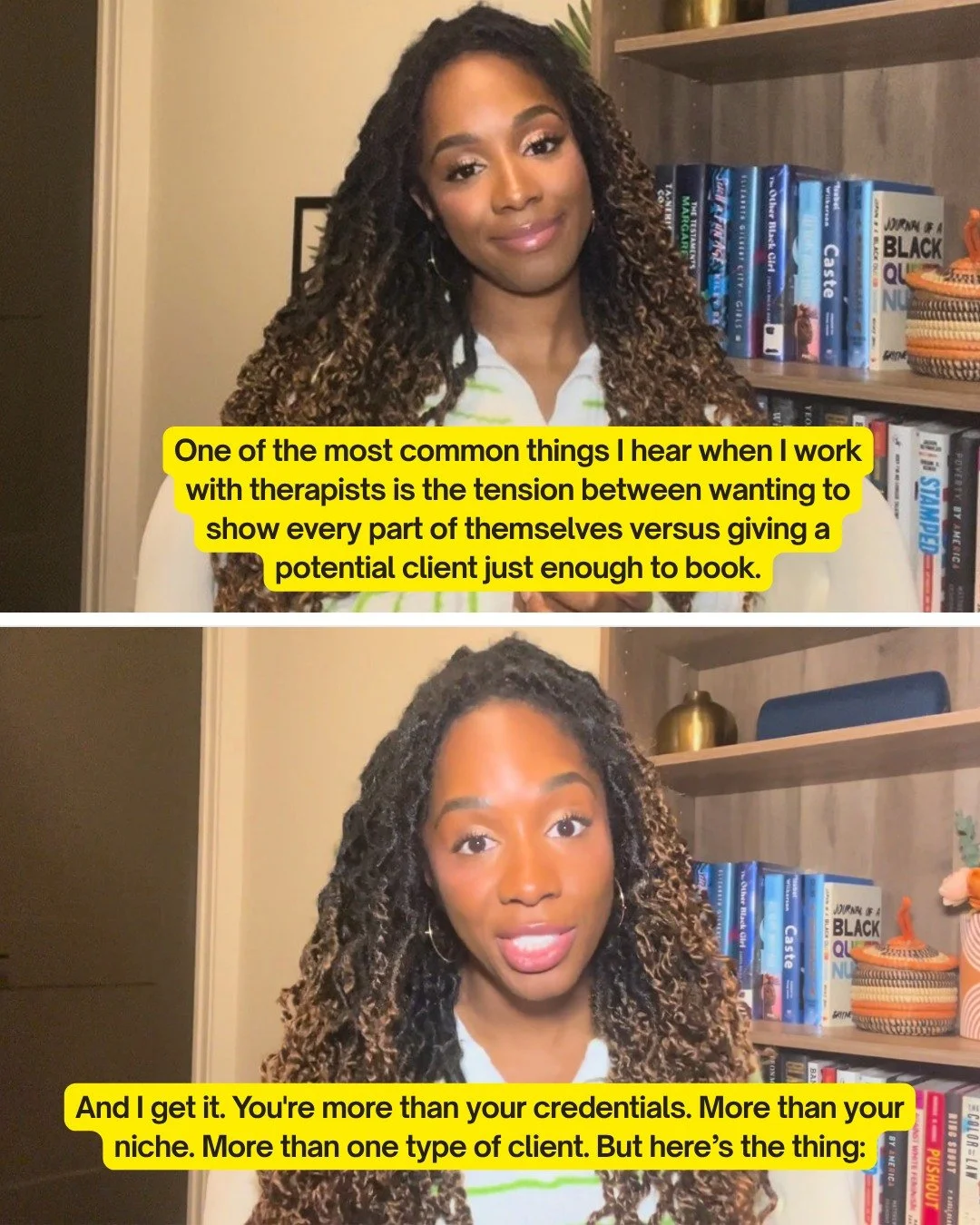 The tension I see most often: wanting to show every part of yourself vs. giving a potential client just enough to book. You're more than one type of client. But when someone reaches out dysregulated and overwhelmed, they don't need your full story. T