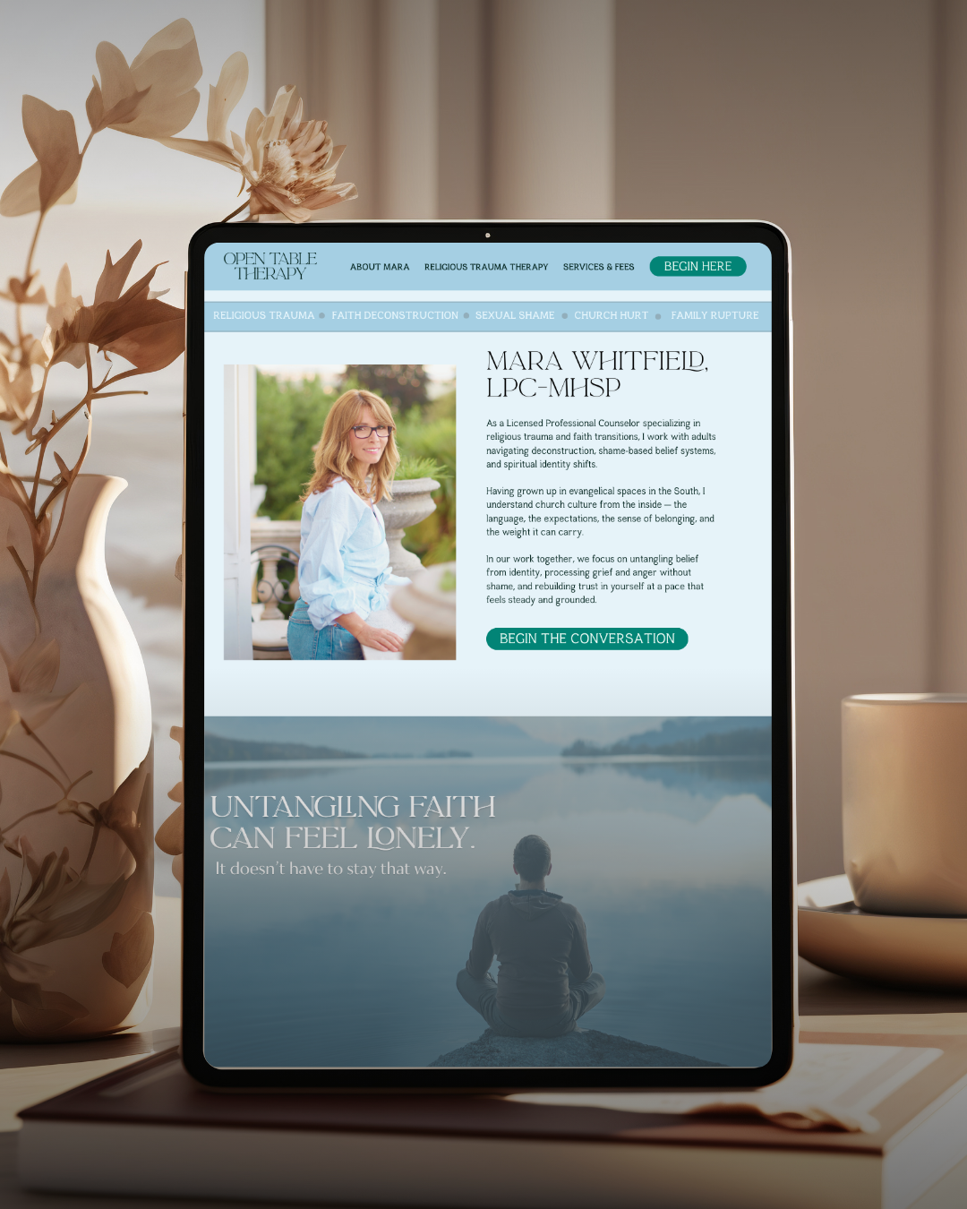Calm and minimal therapist website design mockup by Ashley Rhoden Marketing