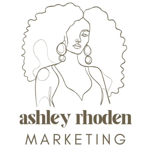 Ashley Rhoden Marketing Logo, a woman with big curly hair and statement earrings