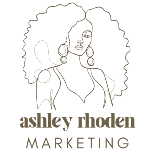 Ashley Rhoden Marketing Logo, a woman with big curly hair and statement earrings
