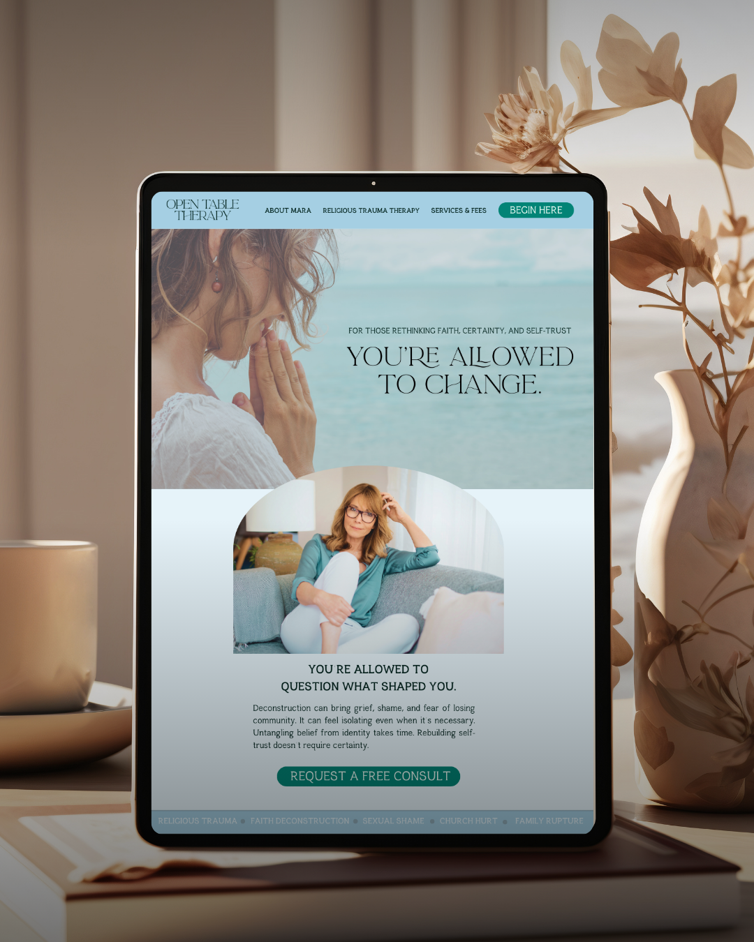 Calm and minimal therapist website design mockup by Ashley Rhoden Marketing