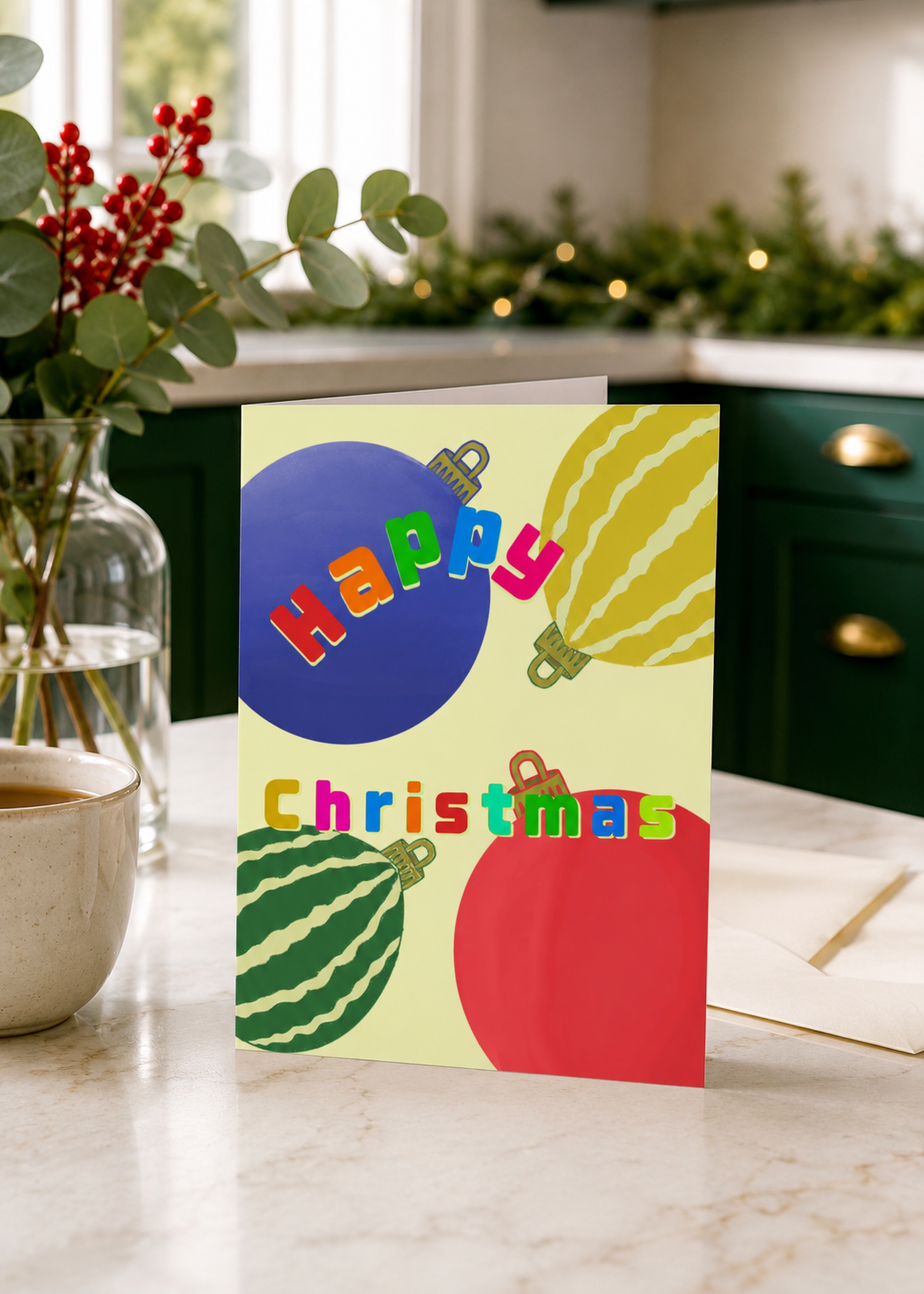 Happy Christmas Baubles card
