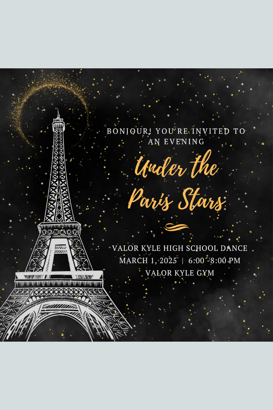 This design was used as a print invitation handed out to students and an email sent to the corresponding parents.