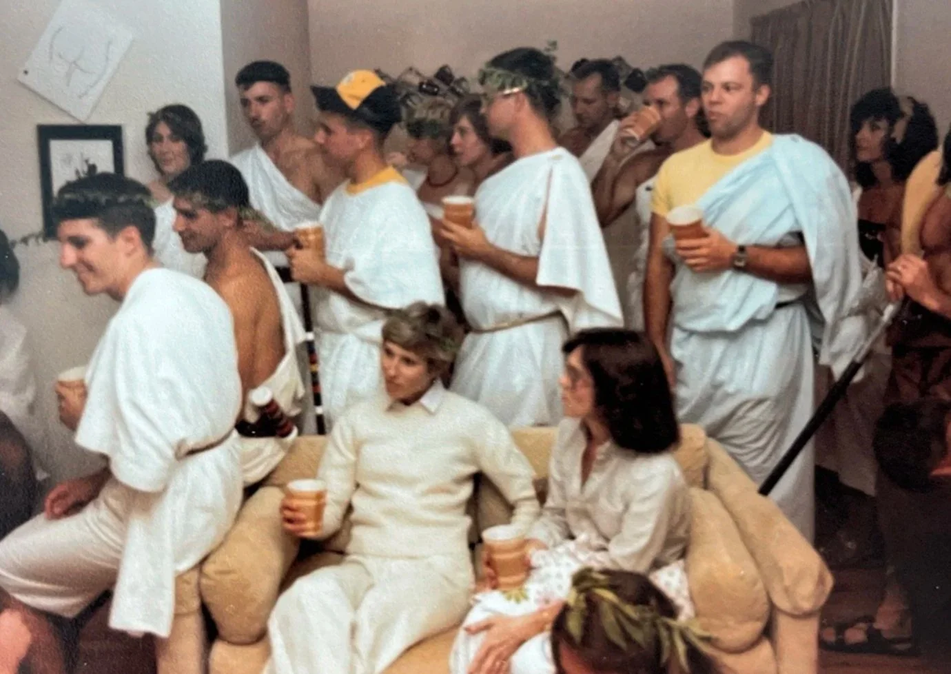 (l-r) "Marco" Harris, "Roscoe" Petti, "Fooze" Fuzessery, ?, Wade Yoffee, ???; Toga #1 1981