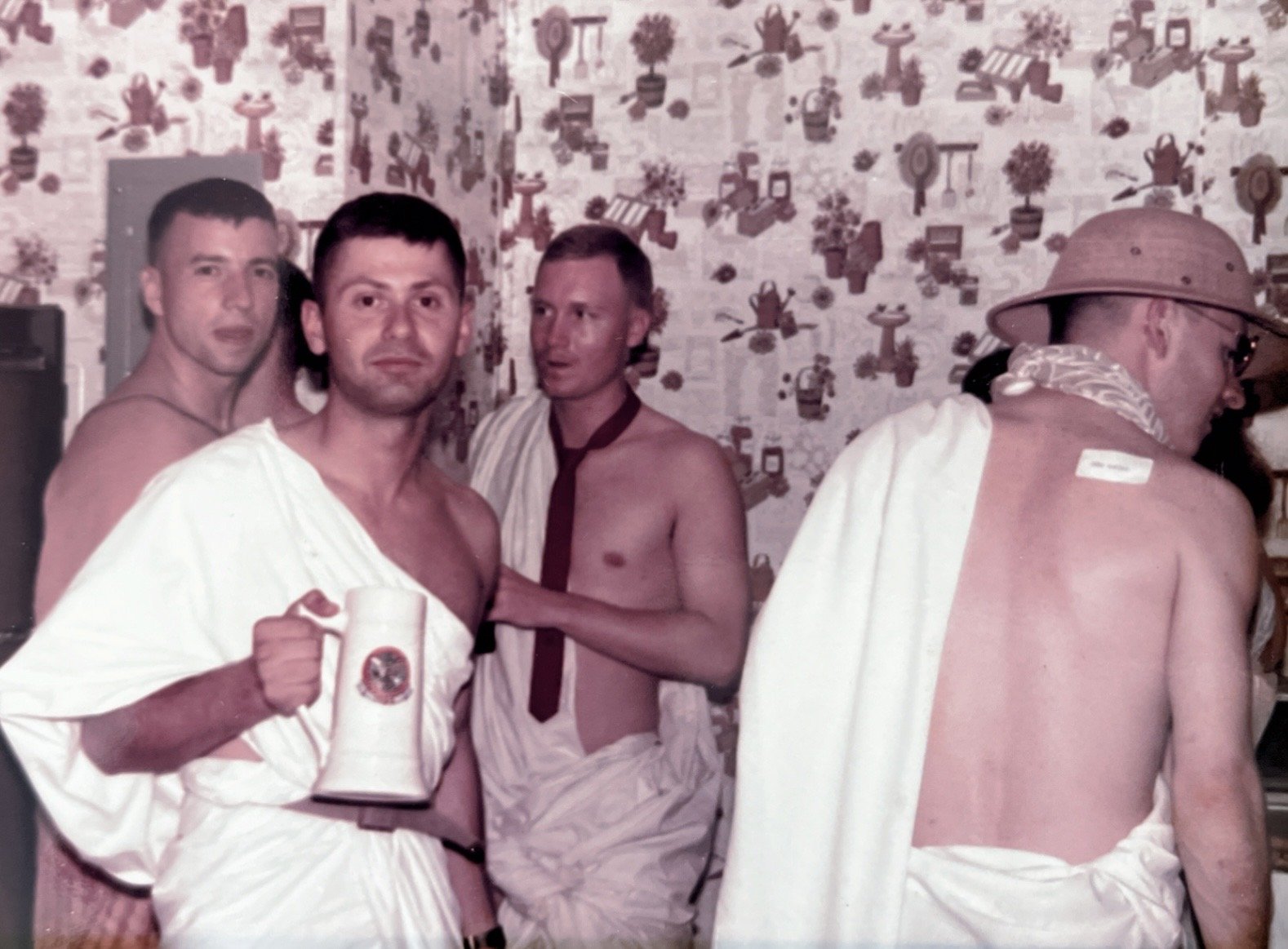 (l-r) "Fooze" Fuzessery, "Drew san" Bennett, "Punk" English, "Bones" Lacorte (?); Toga #2 1983