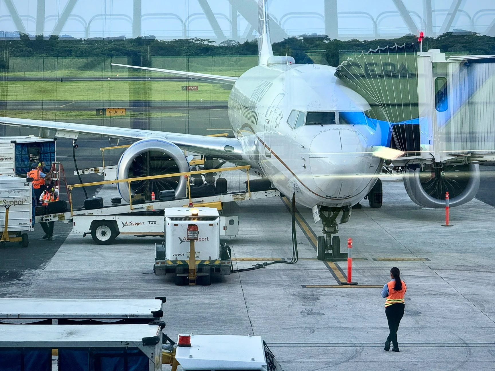 5:30 a.m. San Salvador International.
Loading up for Houston.