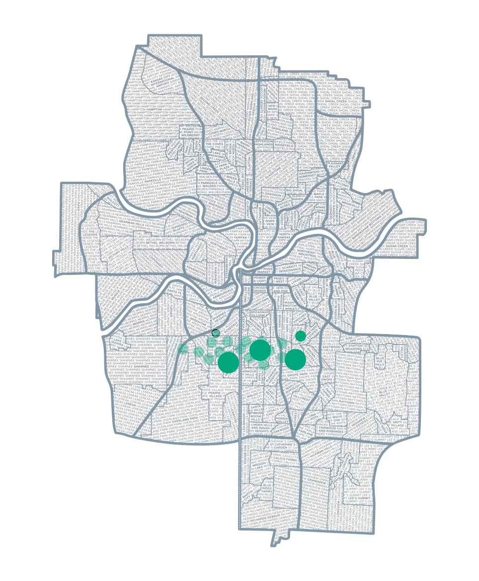 Map of Minneapolis, Minnesota, filled with street names and highlighted locations marked by green circles.