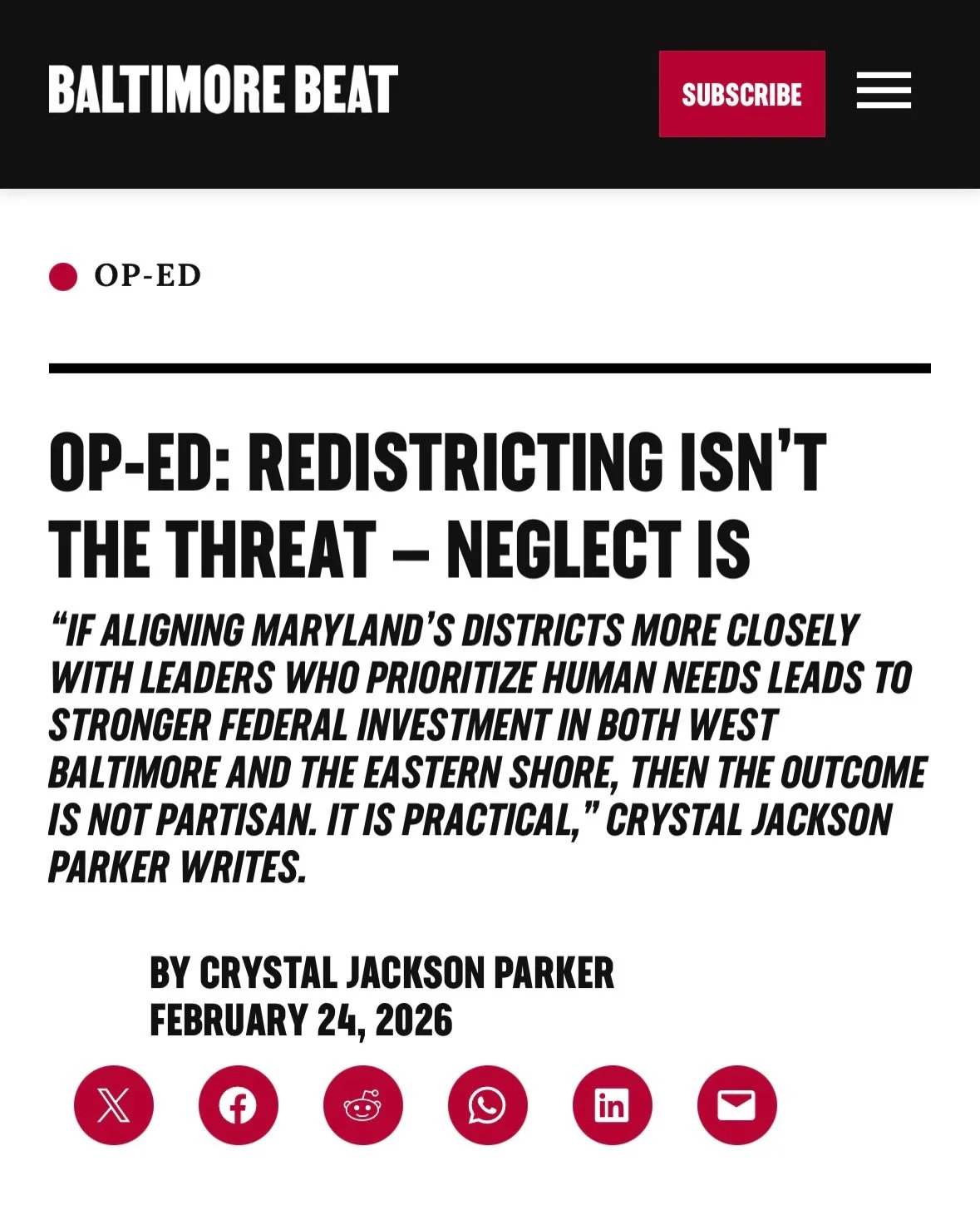 Redistricting shouldn&rsquo;t be about partisan math. Although the state bill may be null now, this issue is about whether West Baltimore and the Eastern Shore get the federal resources our communities actually need &mdash; from Medicaid and reentry 