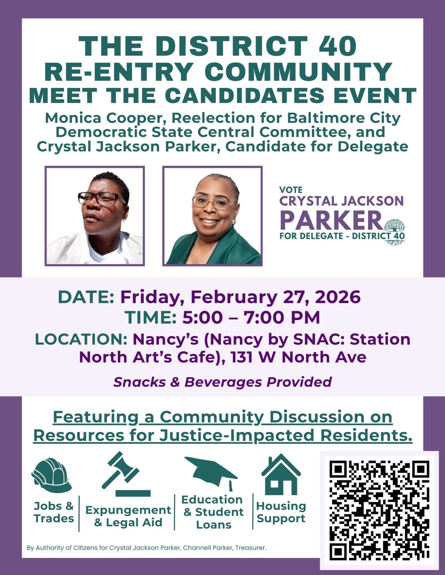 TONIGHT! FREE FOOD! Join us for a policy conversation on expanding voting access, clearing records, and strengthening re-entry support in Baltimore.

🕔 5 PM
📍 Nancy&rsquo;s

See you there!