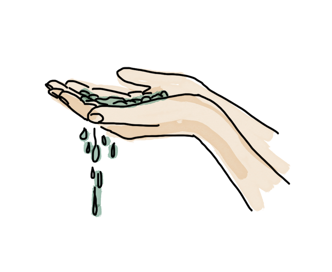 A drawing of cupped hands holding water.