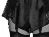 Close-up of black lace lingerie with garter straps