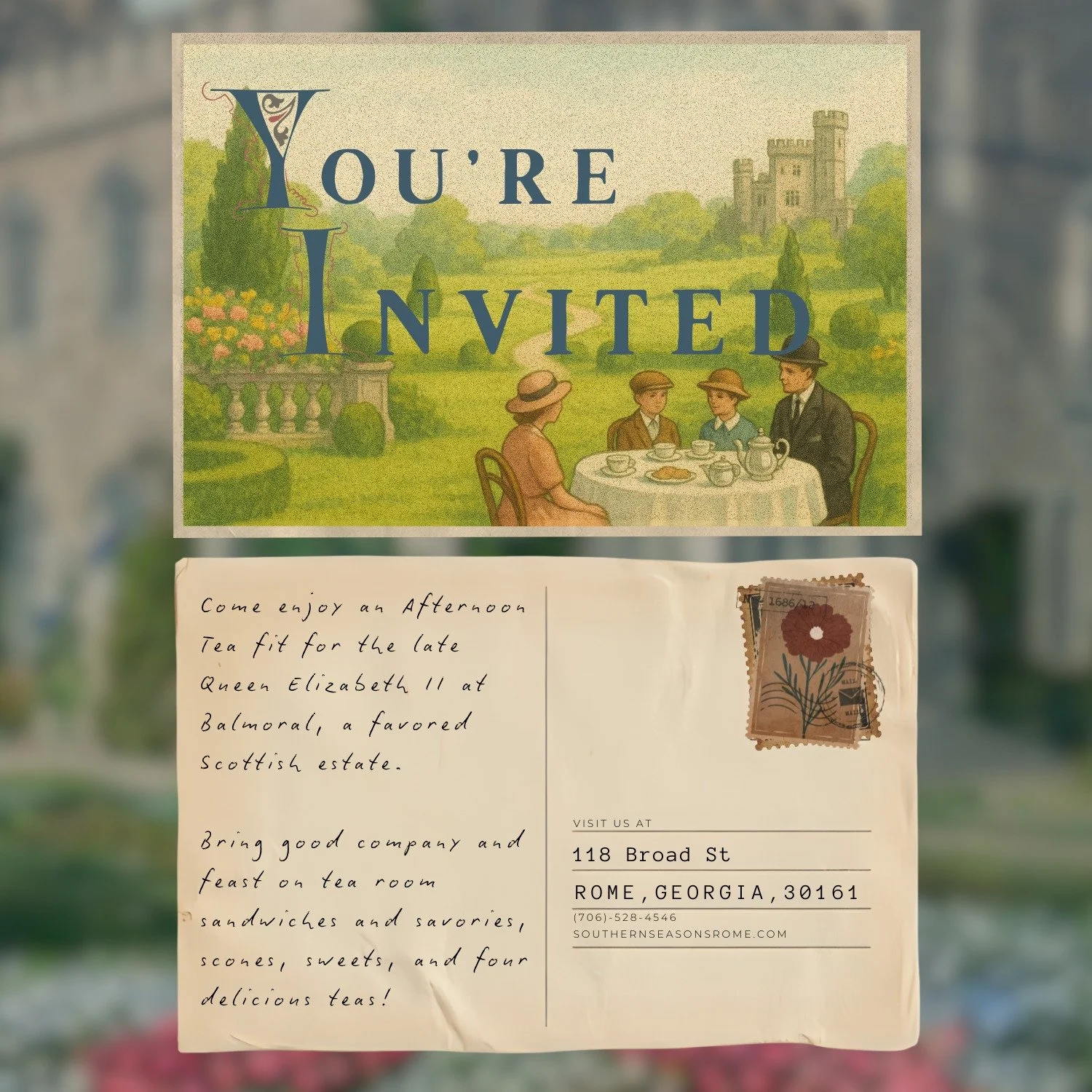 A post I made for one of my oldest clients @southern.seasons.rome Promoting their upcoming Balmoral tea party. Always fun working with these gals! 🫖✨

#SocialMediaGrowth  #socialmediamarketing #romega  #graphicdesign