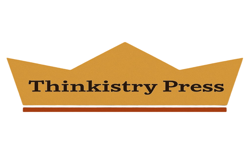 Golden brown book with the words 'Thinkistry Press' printed on the cover in black text.