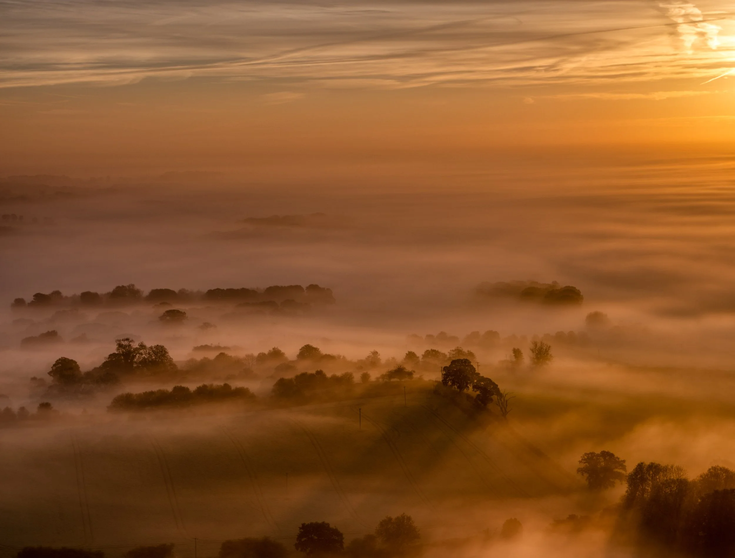 Mist over the Pewsey Vale at sunrise