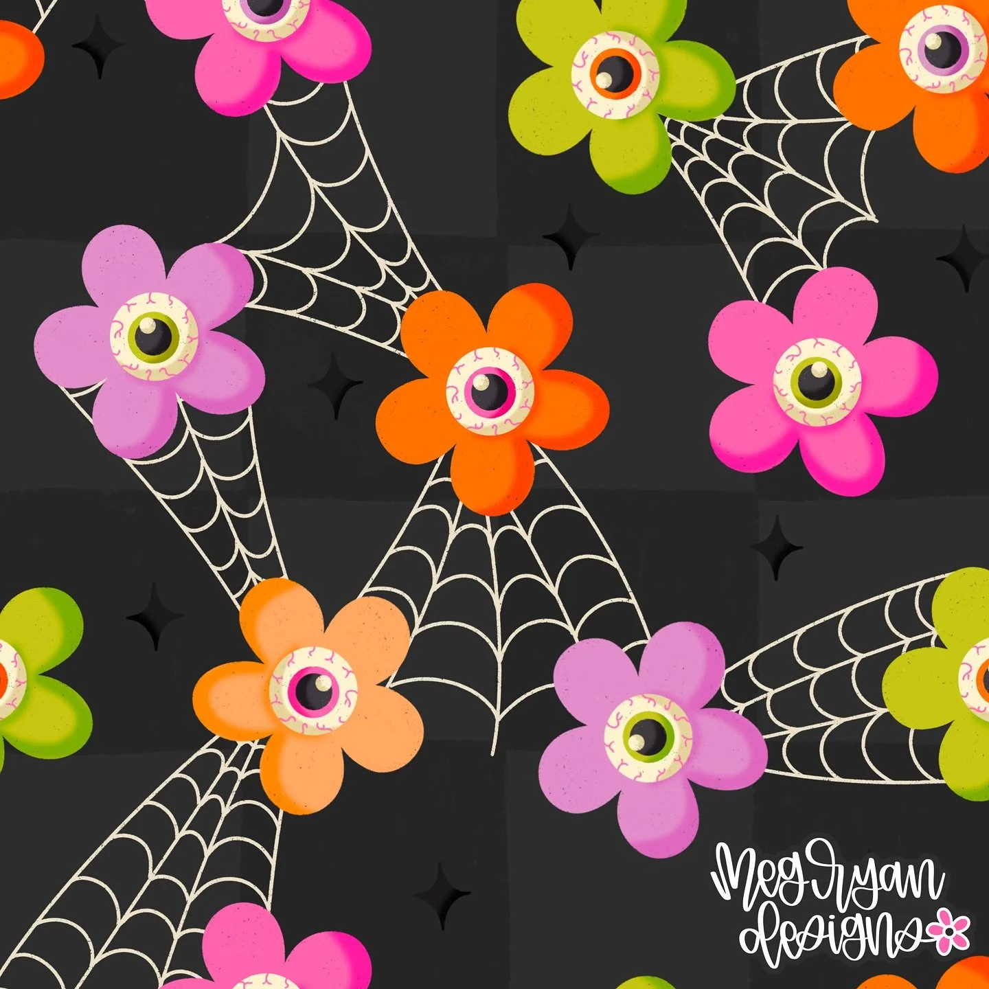 Spooky and dark isn&rsquo;t really my thing&hellip; so I added pink and flowers for a more whimsical look 😅 

#doodleween25 
@doodlebymeg 
Prompt: Eyeballs 

#megryandesigns #doodleween #artlicensing #illustrationartist #surfacepatterndesign #hallow