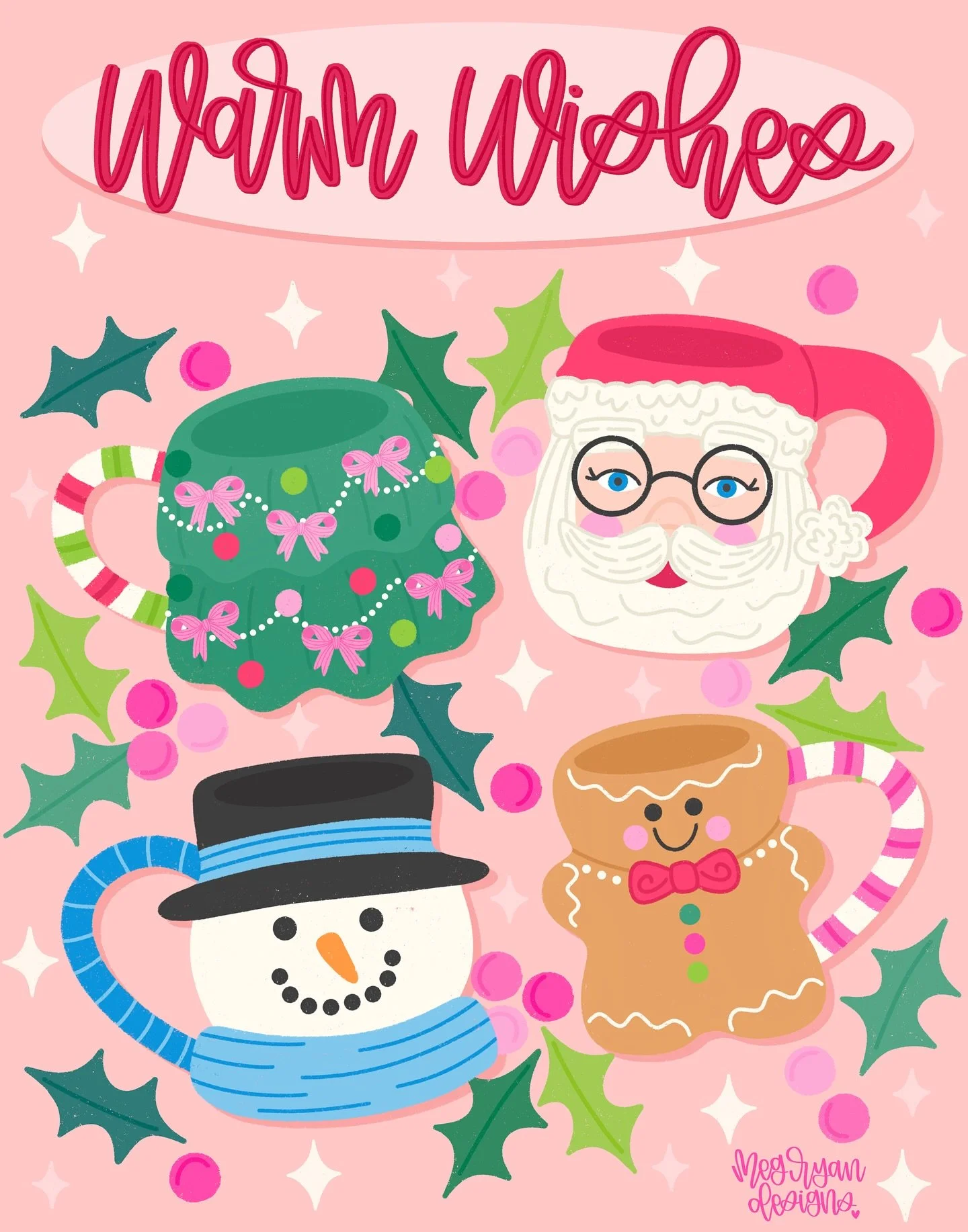 Warm mugs and all the pink Christmas magic ✨&hearts;️

cozy Christmas &bull; pink holiday art &bull; cute illustration &bull; festive mugs &bull; girly Christmas vibe &bull; playful details &bull; hand drawn art &bull; whimsical style &bull; cheerful