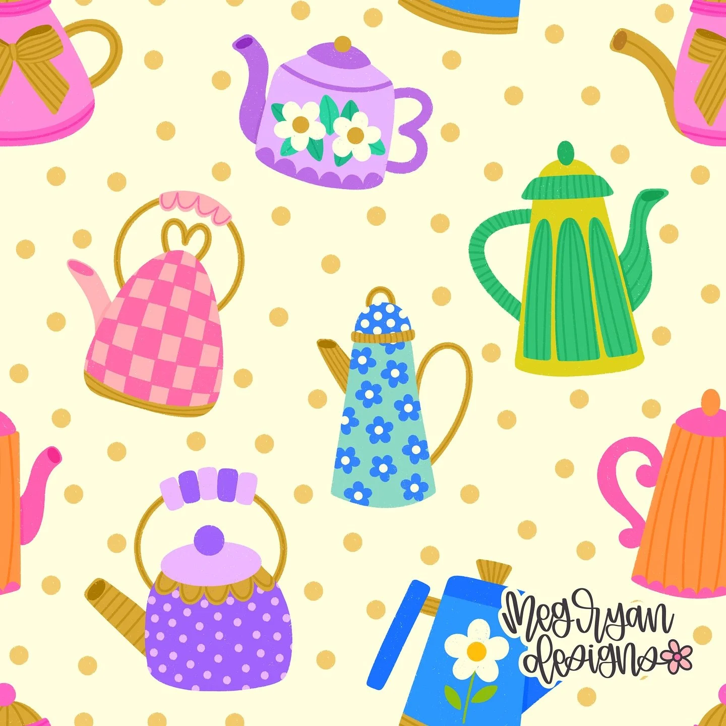 A cozy little tea party in pattern form 🫖✨ I finished my Cottage Core themed collection today and I&rsquo;m so excited to start sharing it. I originally pictured this one packed with tea accessories, but it felt way too busy so I pulled it back and 