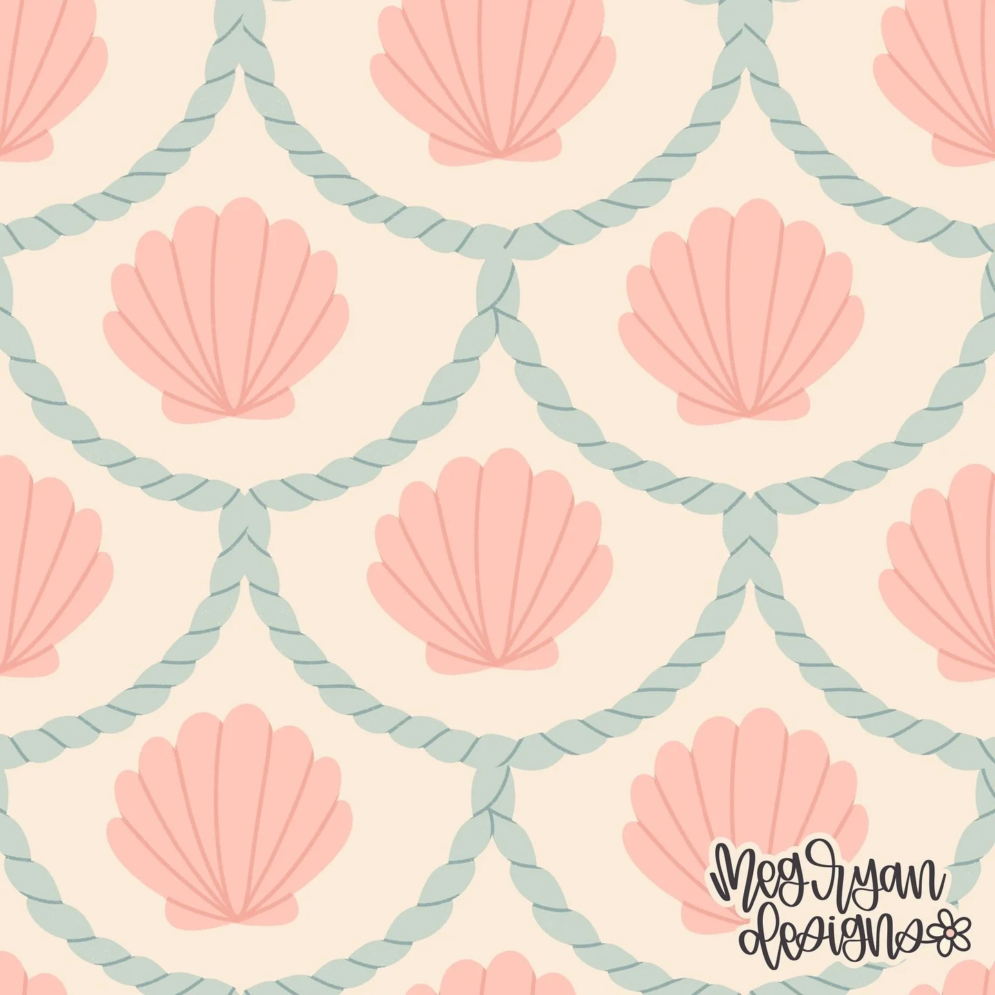 My entry for this weeks @spoonflower design challenge, Modern Nautical. Swipe to see the  collection 🐚🩵
(Entire collection available on spoonflower in 2 colorways)

DESIGN ID: 21799215

modern nautical | coastal pattern | scallop shells | rope latt
