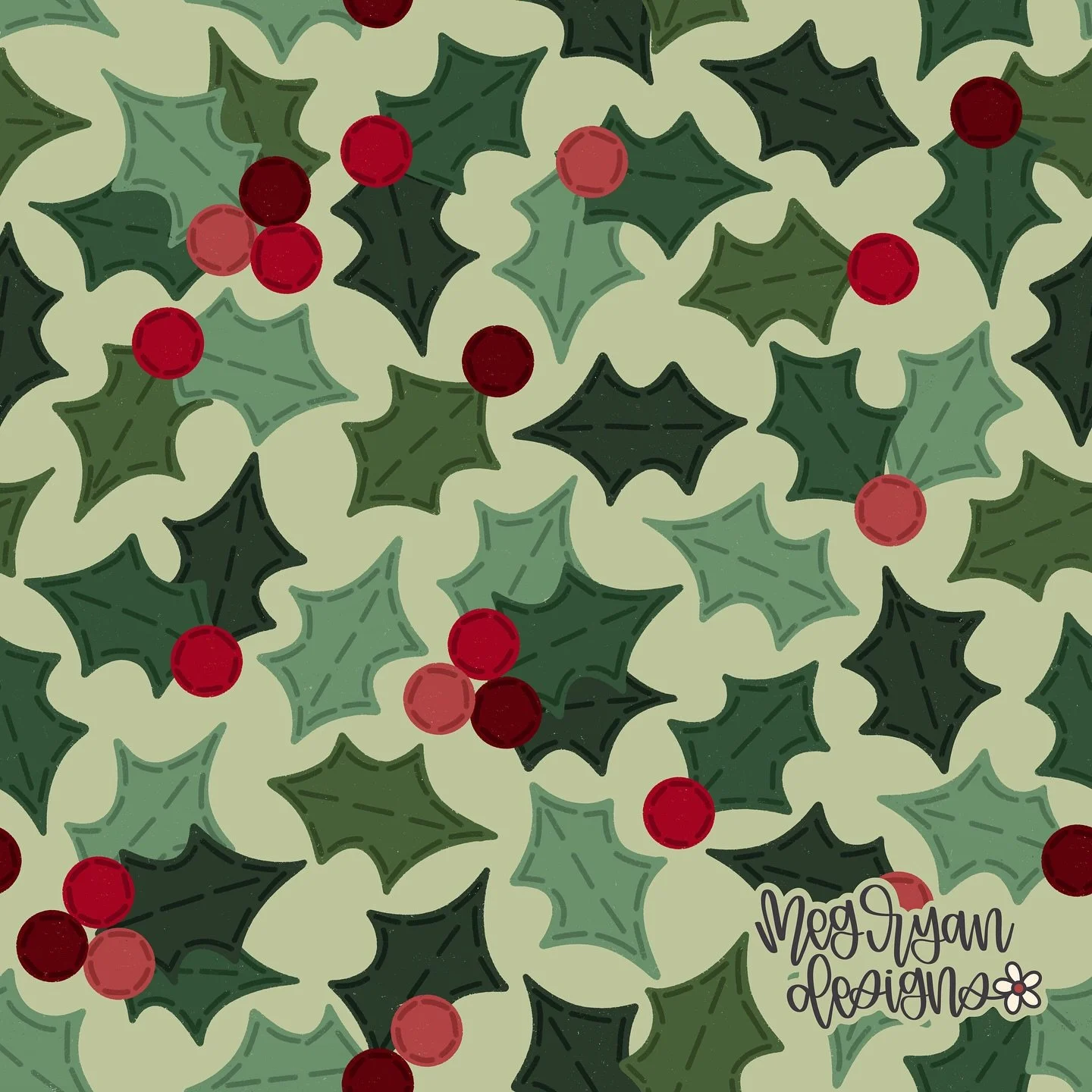Are you seeing the theme yet?? Almost done with this Christmas Collection for @arthustleinsider 

It feels good to be ahead and not behind for once. Hopefully that'll leave time for something fun (not pattern related) this month 😊

holly pattern | c