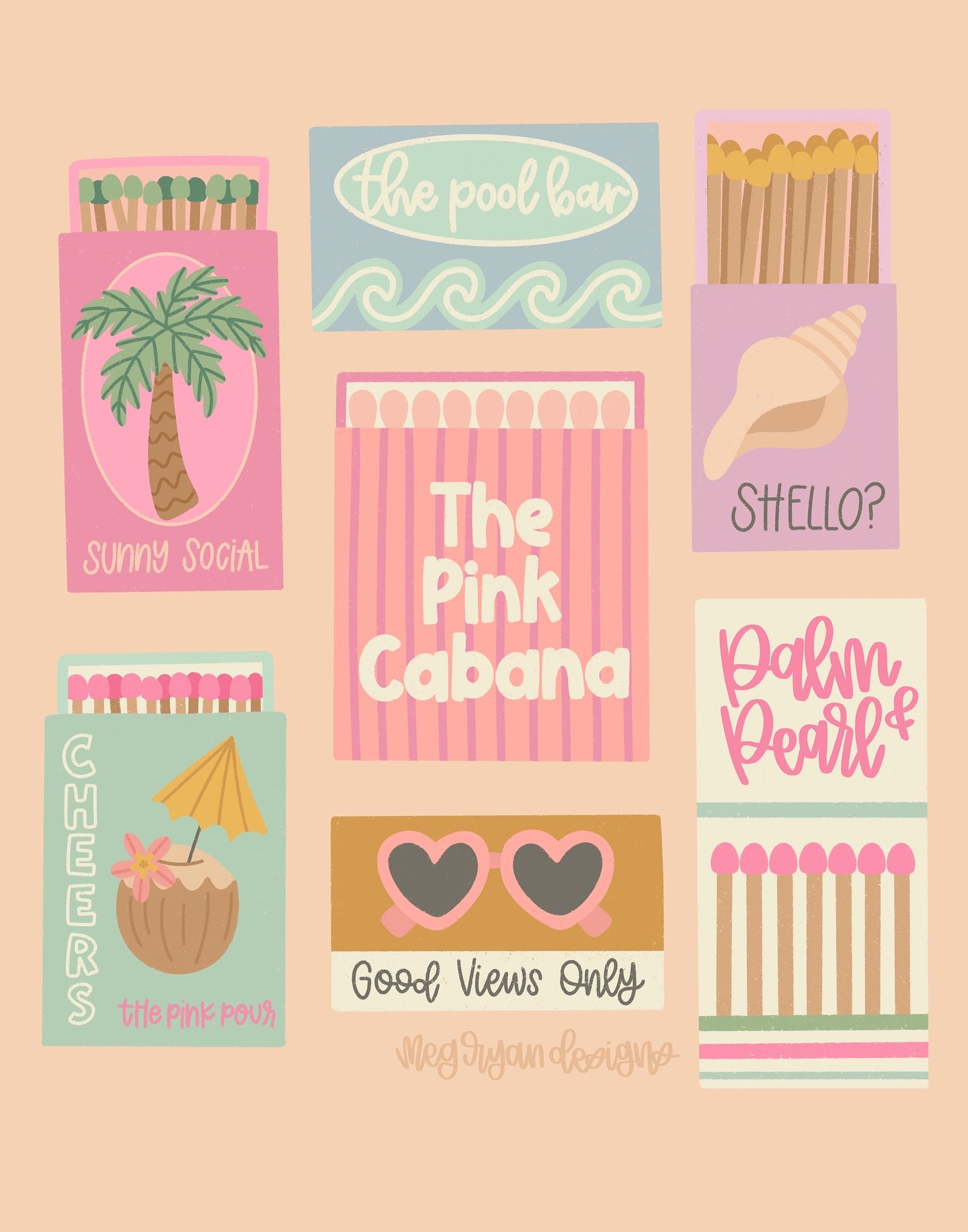 I need another beach trip this summer ASAP 🩷🌴

Meg Ryan Designs | matchbook pattern | matchbox pattern | illustrated matchbooks | decorative matchboxes | retro matchbooks | vintage matchbox art | resort matchbooks | tropical matchboxes | pink caban