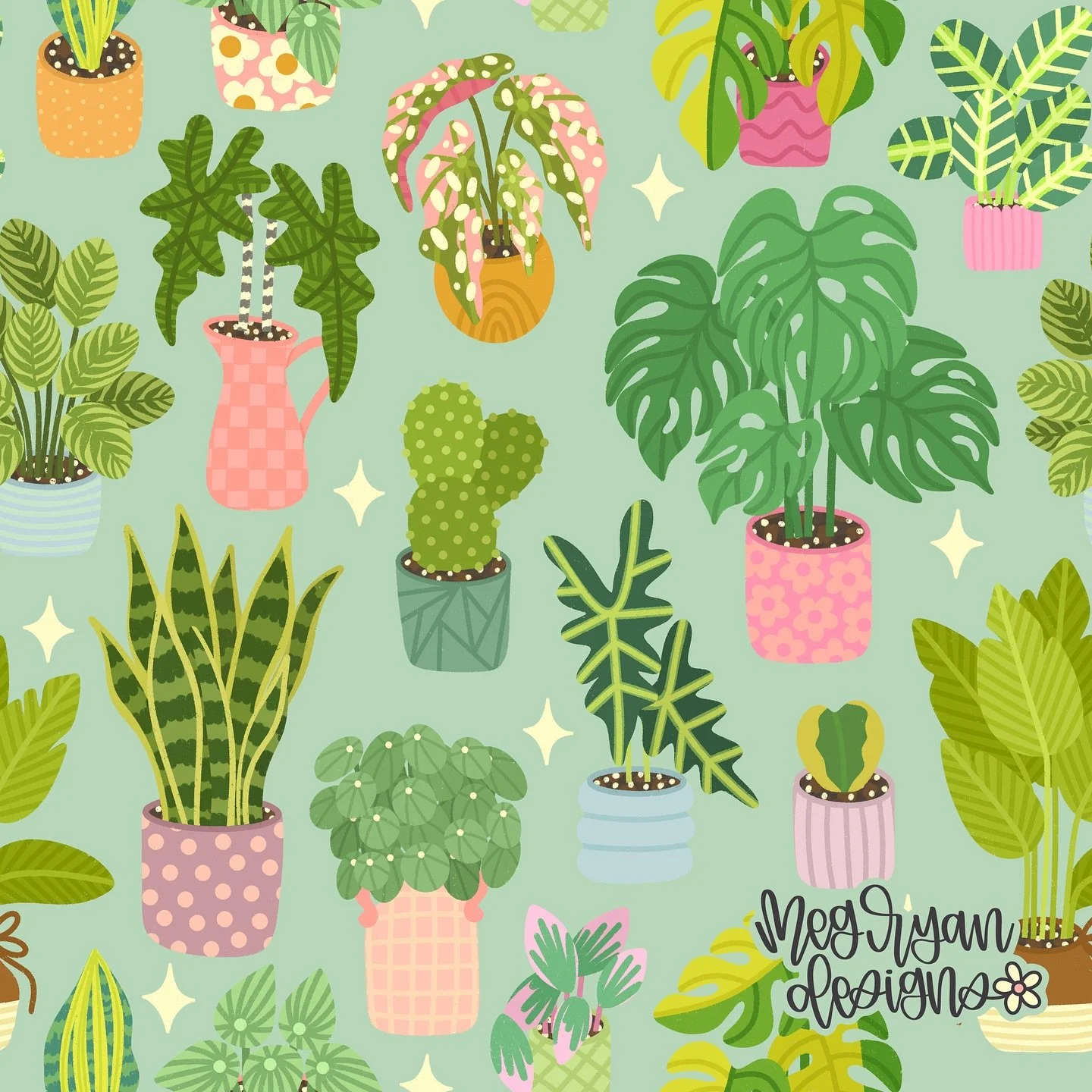 This one's so special to me and something I've been dreaming of drawing for a while but never had time. Also feels great to switch back into patterns 💚🪴

Meg Ryan Designs | houseplants | indoor plants | plant lover | botanical | colorful | playful 