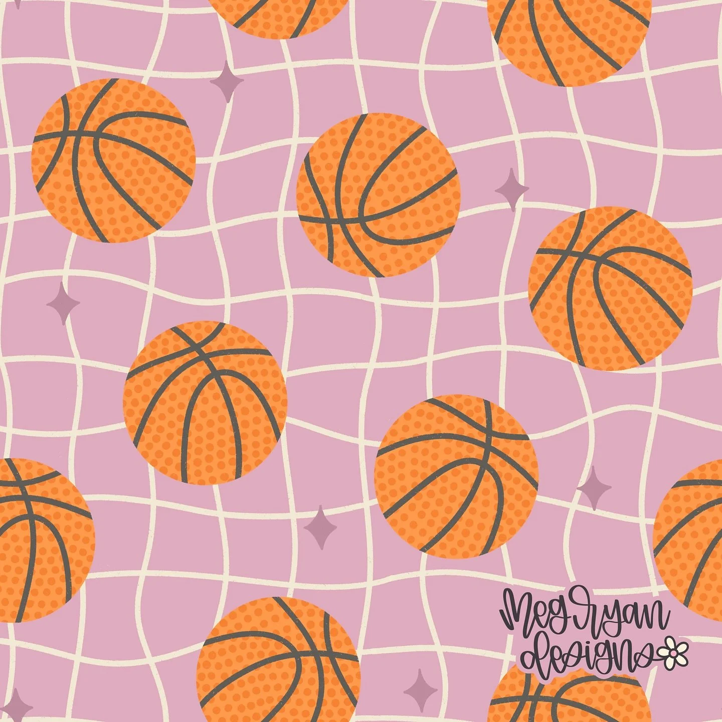 The amount of hours I spent on drawing each dot on each basketball 🏀 😂 I like everything to have a unique handrawn feel for extra ✨charm✨ but it definitely takes infinitely longer 😅

Meg Ryan Designs | basketball pattern | girly sports | game day 