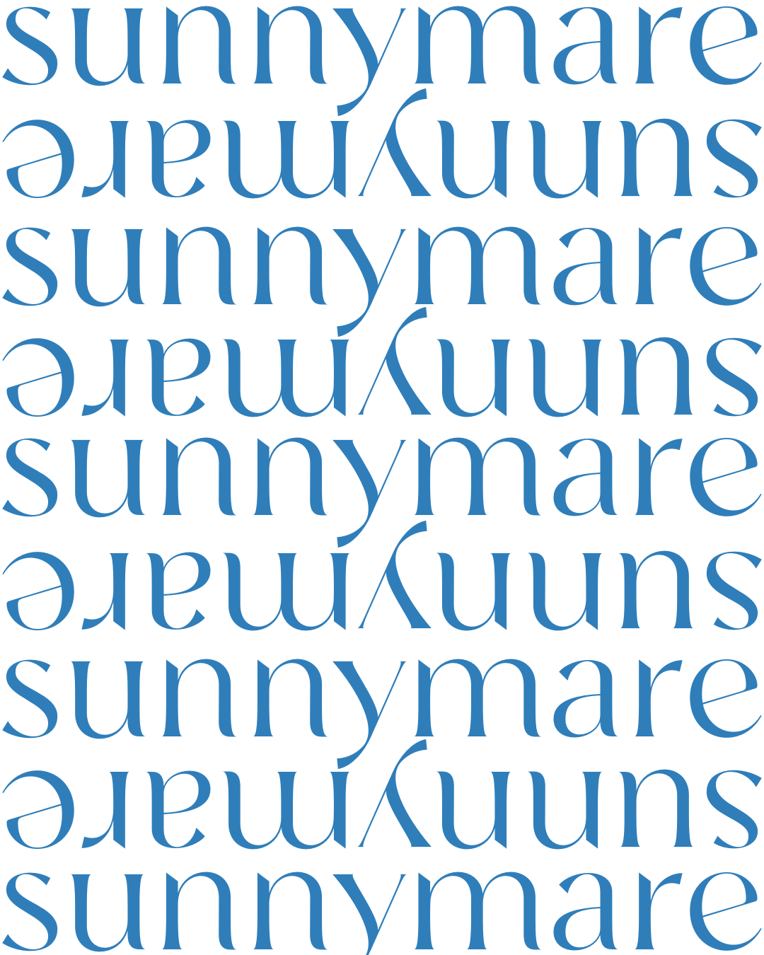 Repeated blue text reading "sunnymare" in various sizes and orientations.