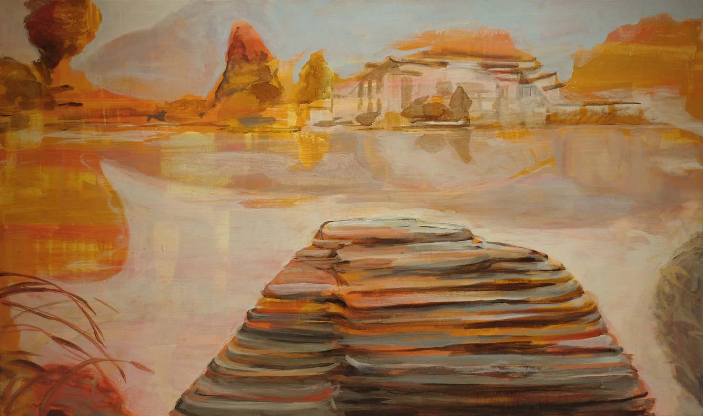 Taohuatan, 2023, Acrylic on canvas, 28 x 47 inches