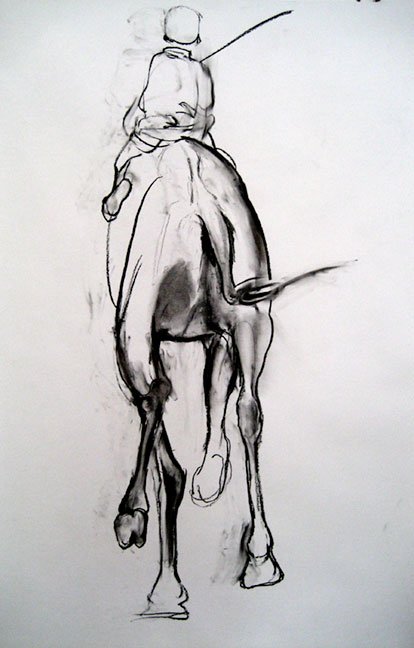 camel race, 2014, Charcoal on paper, 50 x 30 inches