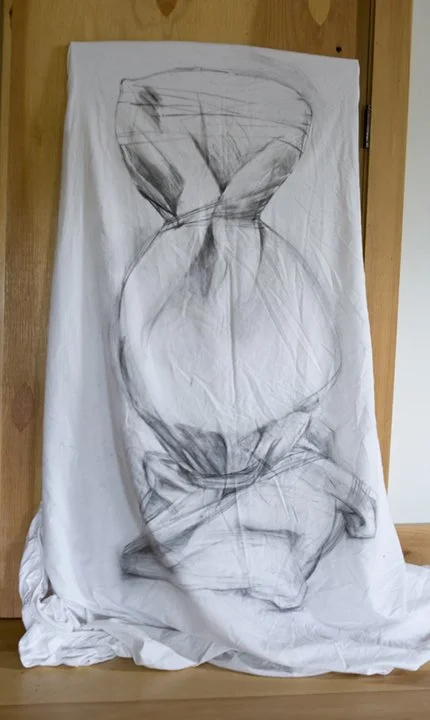 Wrap2, 2015, Charcoal on bedsheet