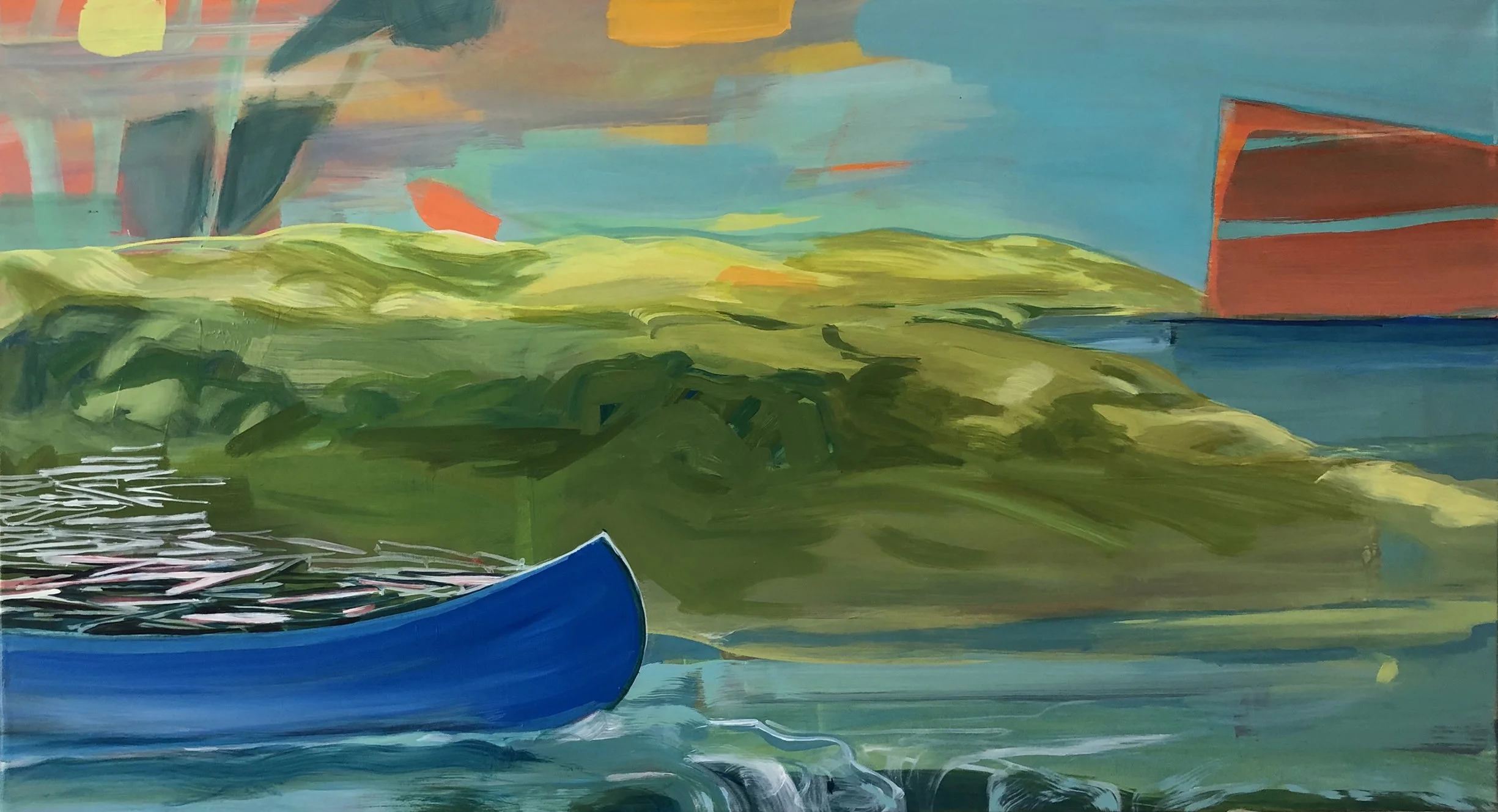 Blue Canoe, 2021, Acrylic on canvas, 22 x 40 inches