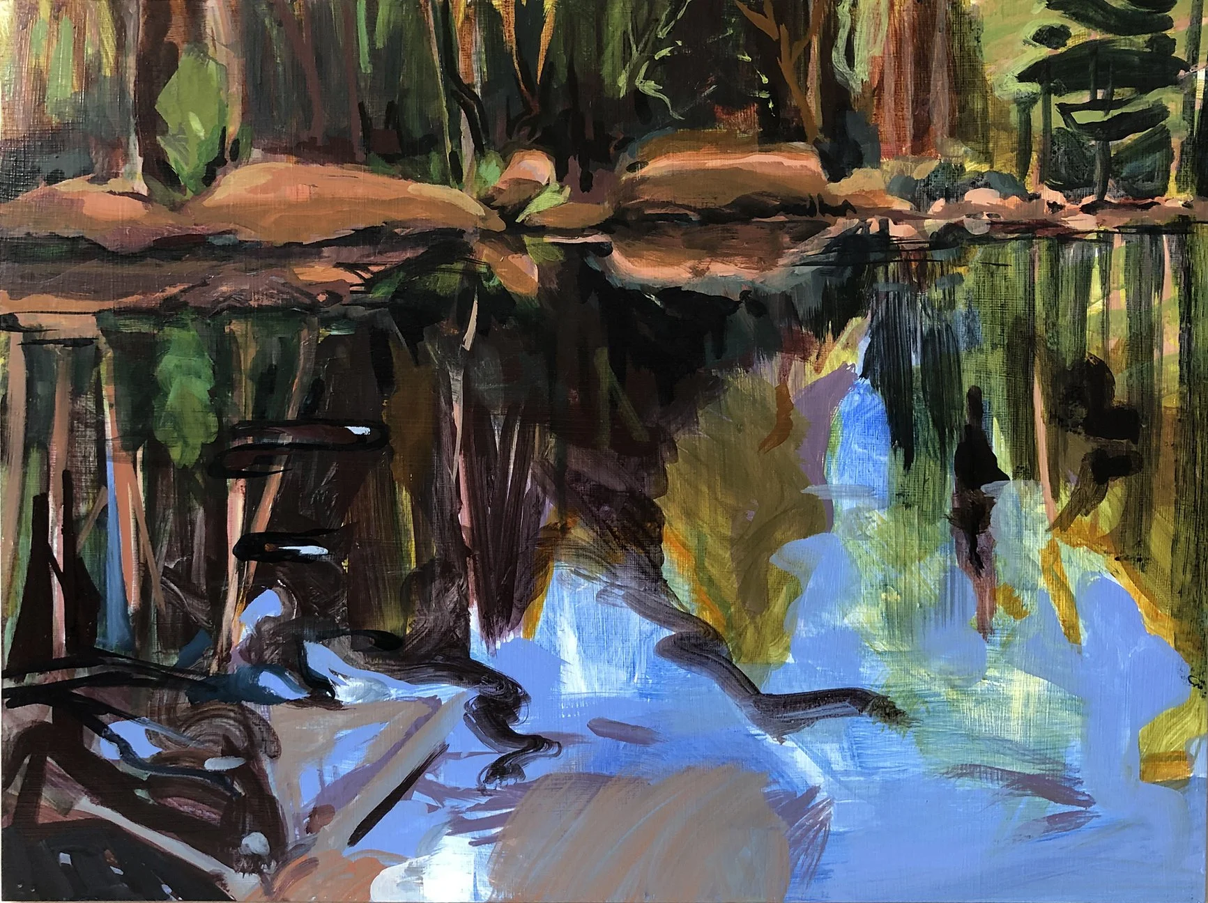 Davis Lake Shoreline, 2021, Acrylic on panel, 18 × 24 inches