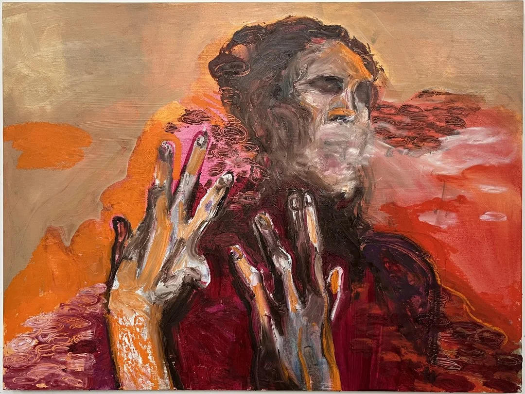 Word is Out, 2025, Acrylic and oil on panel, 18 x 24 inches